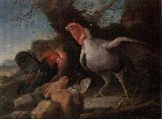 unknow artist Still life of a turkey,a bantan,a barn owl and a grey partridge in a rocky landscape Spain oil painting artist